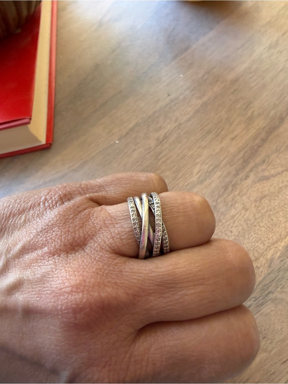 Pandora Silver Crisscross Ring with CZ Rows